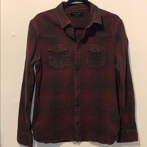 Used: AllSaints Burgundy/Black Button Down Size M